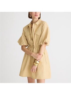 J. Crew Puff Sleeve Poplin Dress Mini XXL Golden Desert Tan